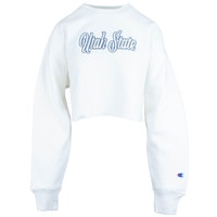 Women's champion utah state embroidered stich white crop crew sweatshirt